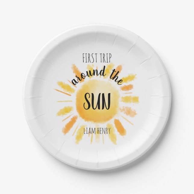 First Trip Around The Sun 1st Birthday Paper Plate (Front)