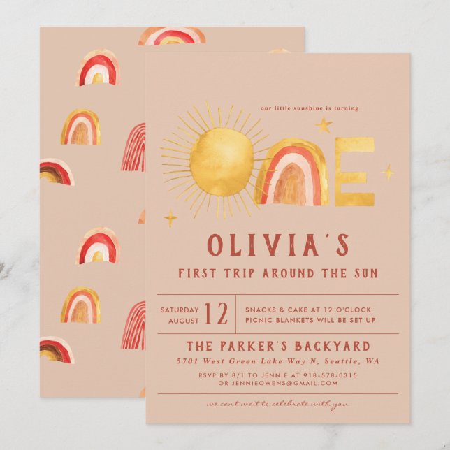 First Trip Around The Sun | 1st Birthday Party  Invitation (Front/Back)