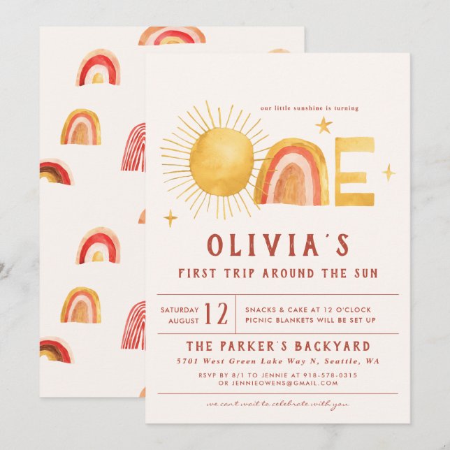 First Trip Around The Sun | 1st Birthday Party  Invitation (Front/Back)