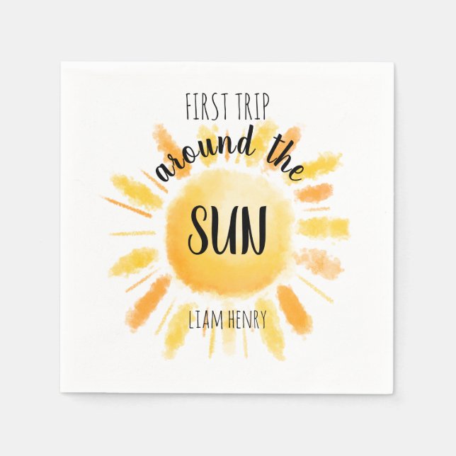 First Trip Around The Sun 1st Birthday Party Napkin (Front)