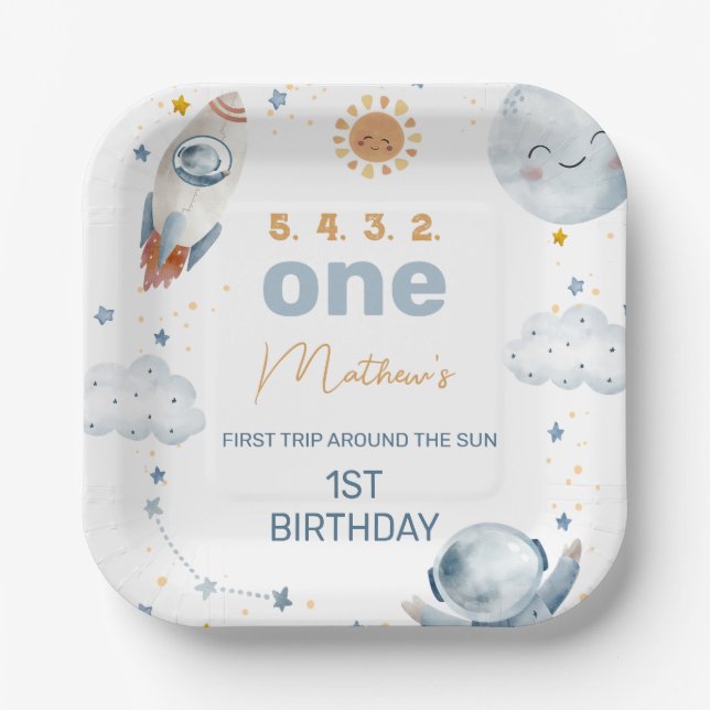 First Trip Around the Sun 1st Birthday Party Paper Paper Plate (Front)