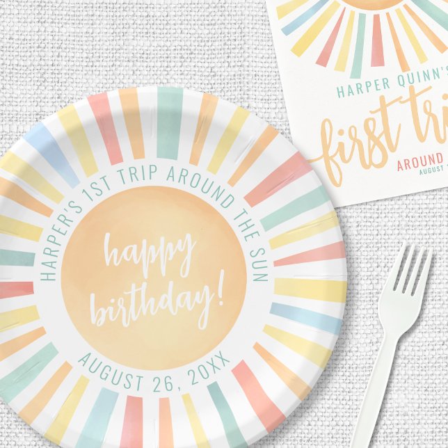 First Trip Around The Sun 1st Birthday Party Paper Plate (First Trip Around The Sun 1st Birthday Party Paper Plates)