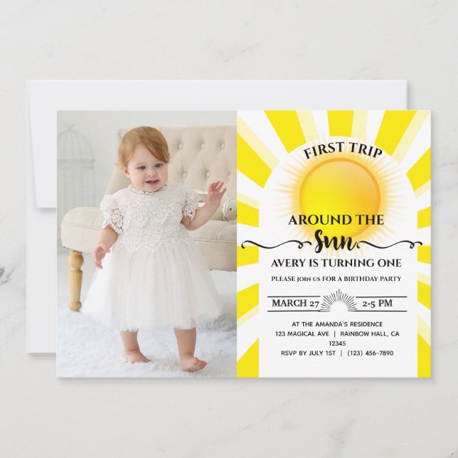 First Trip Around The Sun 1st Birthday Photo Invitation (Front)