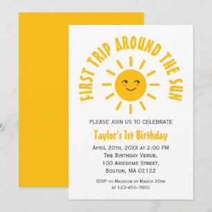 First Trip Around The Sun 1st Birthday Sunshine Invitation