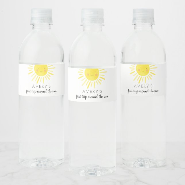 First Trip Around The Sun 1st Birthday Sunshine Water Bottle Label (Bottles)