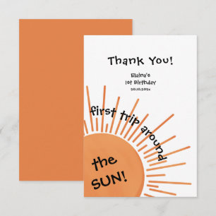 First Trip Around The Sun 1st Birthday Thank You Card