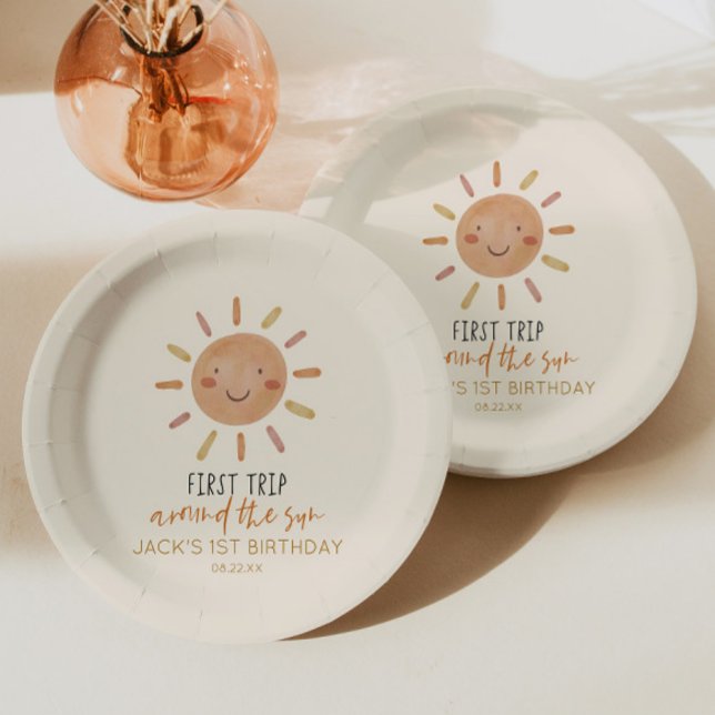 First Trip Around The Sun 1st First Birthday Paper Plate (Creator Uploaded)