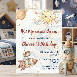 First Trip Around The Sun Astronaut 1st Birthday  Invitation