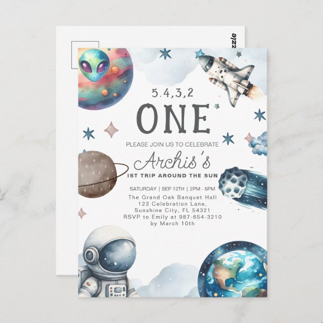 First Trip Around the Sun Astronaut Birthday Postcard (Front/Back)