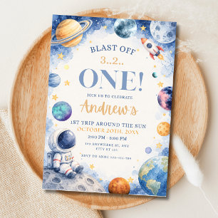 First Trip Around the Sun Astronaut Space Birthday Invitation