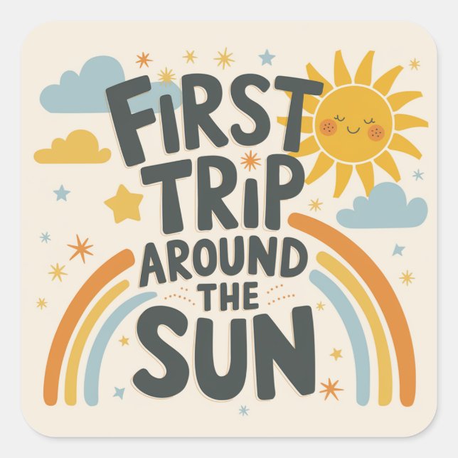  First Trip Around the Sun Birthday – 1st BDAY Square Sticker (Front)