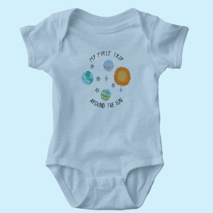 First Trip Around The Sun Birthday Blue Planets Baby Bodysuit