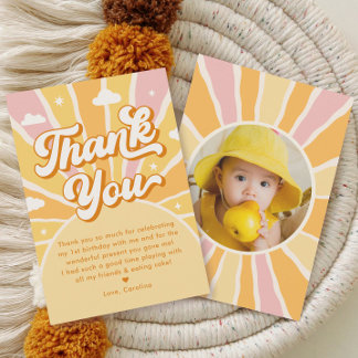 First Trip Around the Sun Birthday Girl Photo Thank You Card
