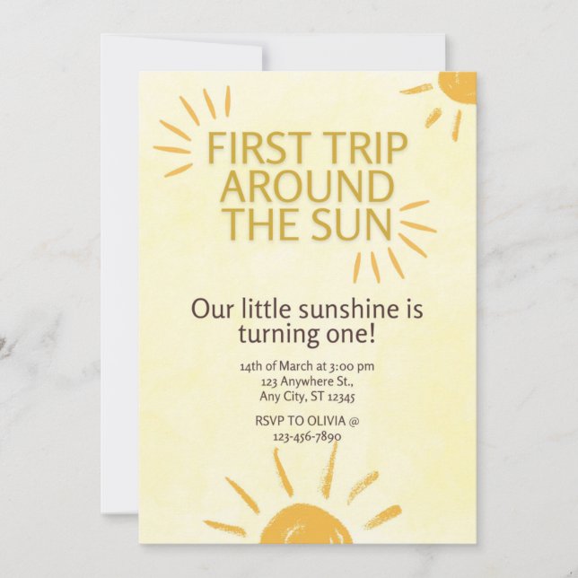 First Trip around the Sun Birthday Invitation (Front)