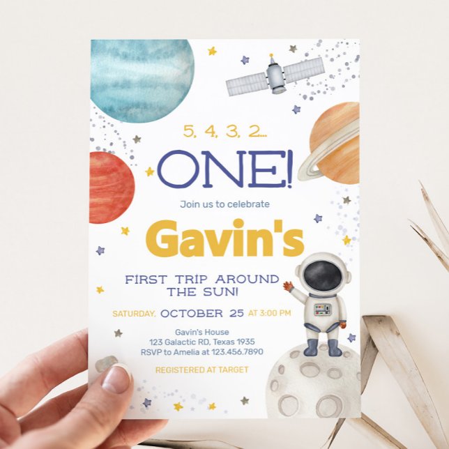 First Trip Around the Sun Birthday  Invitation (Astronaut First Trip Around the Sun Birthday Party Invitation)