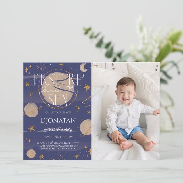 First Trip Around The Sun Birthday Photo Invitation (Standing Front)