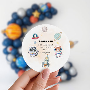 First Trip Around the Sun Birthday space animals  Classic Round Sticker