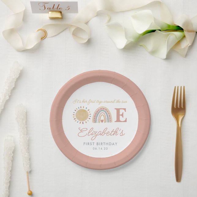 First Trip Around the Sun Boho 1st Birthday Paper  Plate (Wedding)