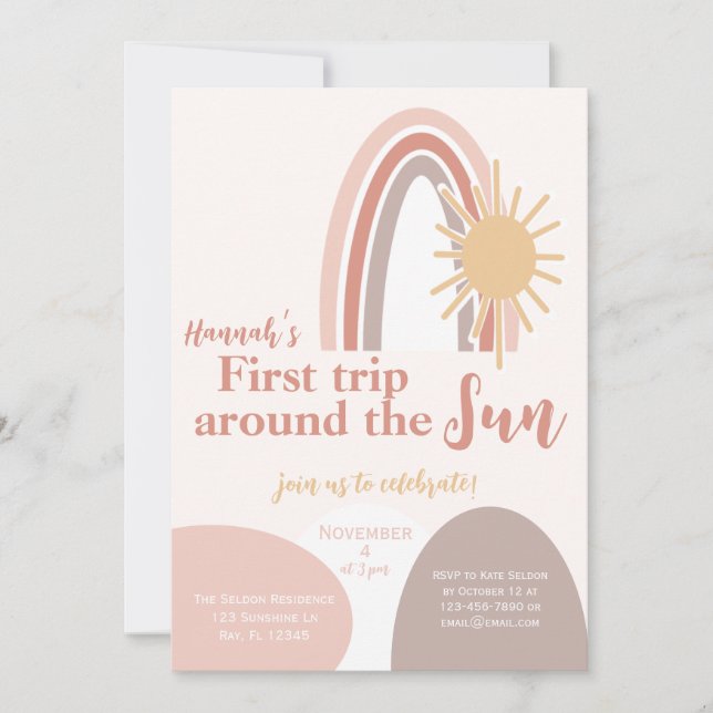 First Trip Around the Sun Boho Birthday  Invitation (Front)