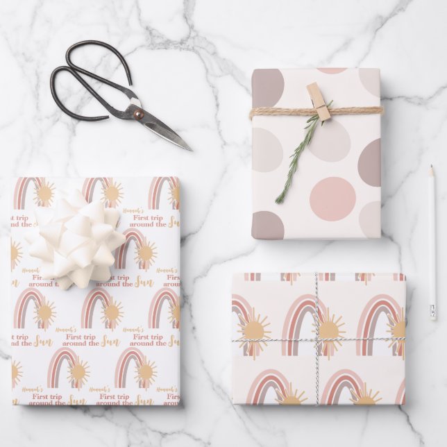 First Trip Around The Sun Boho Custom Wrapping Paper Sheet (Front)