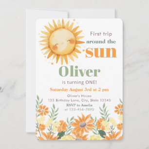 First Trip Around the Sun Boho Floral 1st Birthday Invitation