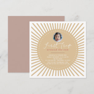 First Trip Around The Sun Boho Photo 1st Birthday Invitation