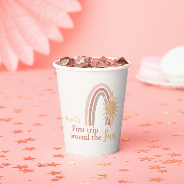 First Trip Around The Sun Boho Rainbow  Paper Cups (Insitu)