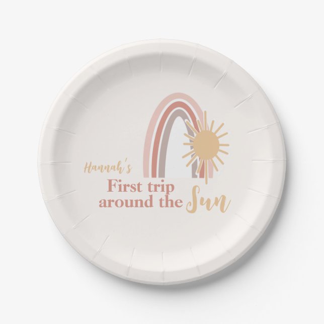 First Trip Around The Sun Boho Rainbow Paper Plate (Front)
