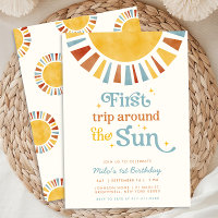 First Trip Around the Sun Boho Retro 1st Birthday
