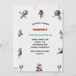 First Trip Around The Sun Boy Birthday  Invitation