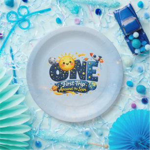 First Trip Around the Sun First Birthday Party Pla Paper Plate