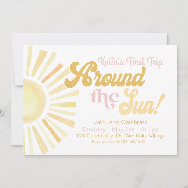 First trip around the sun, First Birthday, Sun Invitation (Front)