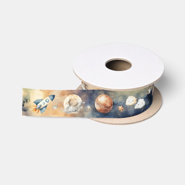 First Trip Around the Sun Galaxy 1st Birthday Satin Ribbon (Spool)