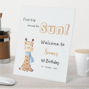First Trip Around The Sun Giraffe 1st Birthday Pedestal Sign