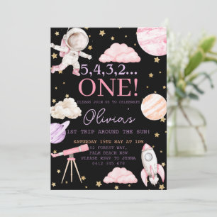 First Trip Around the Sun Girl black 1st Birthday Invitation