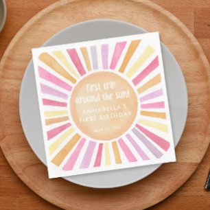 First trip around the sun girl first birthday napkin