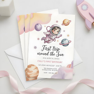 First Trip Around the Sun Girl Pink Birthday Invitation