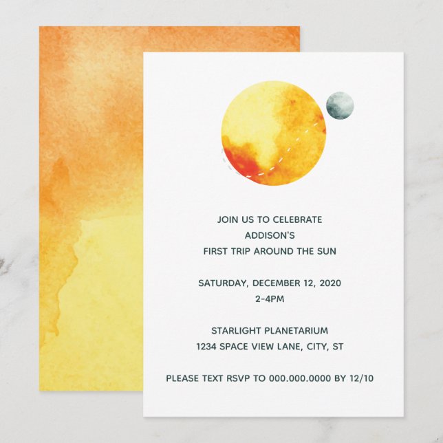 First trip around the sun invitation (Front/Back)