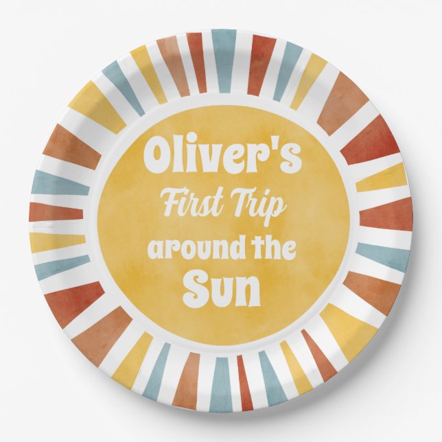 First Trip Around The Sun Invitation Paper Plate (Front)