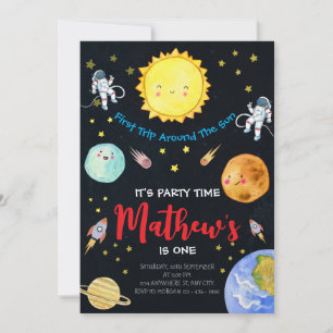 First Trip Around The Sun Outer Space 1ST Birthday Invitation