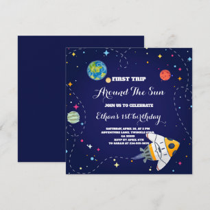 First Trip Around the Sun Outer Space 1st Birthday Invitation