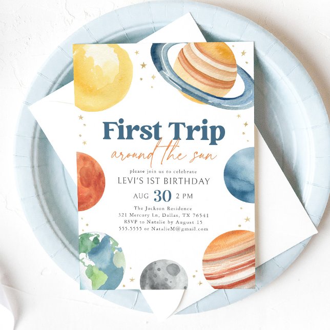 First Trip Around the Sun Outer Space Birthday Invitation (Creator Uploaded)