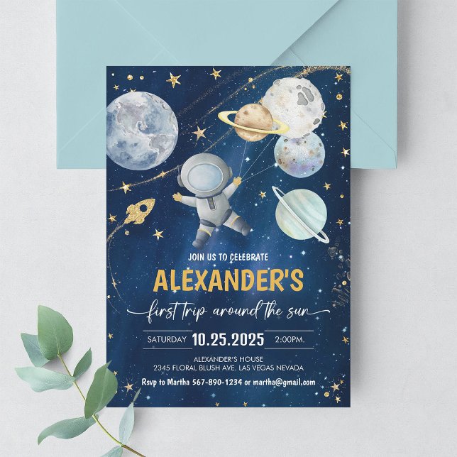 First Trip Around the Sun Outer Space Birthday Invitation (Creator Uploaded)