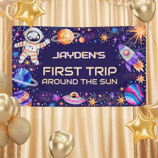 First Trip Around the Sun Outer Space Galaxy Banner