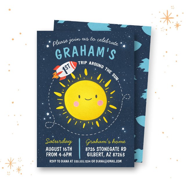 First Trip Around The Sun Outer Space Invitation (Creator Uploaded)