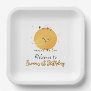 First Trip Around The Sun Paper Airplane Birthday Plate