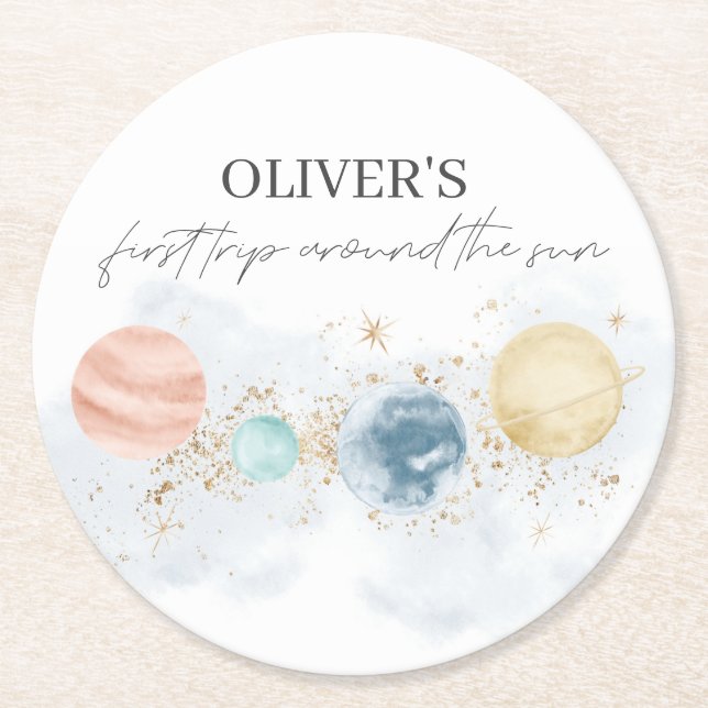 First Trip Around the Sun Paper Coasters (Front)