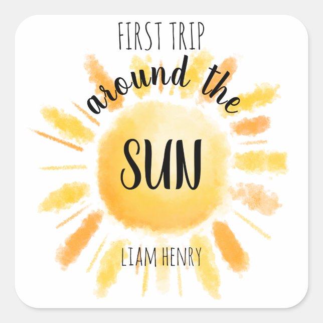 First Trip Around The Sun Party 1st Birthday Square Sticker (Front)