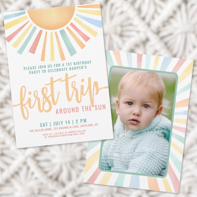 First Trip Around The Sun Photo 1st Birthday Invitation (First Trip Around The Sun Photo 1st Birthday Invitation)