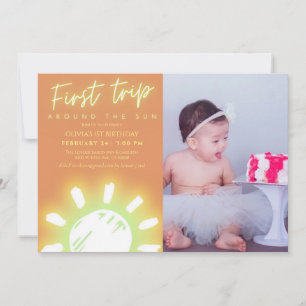 First trip around the sun photo 1st birthday invitation